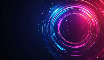 Abstract futuristic technology background with digital glowing rings and blue, purple light vector 