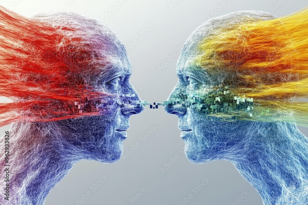 Aufkleber brain science executive functions vibrant and colorful heads exchanging energy symbolizing intense c