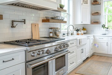 A kitchen with white cabinets and a countertop