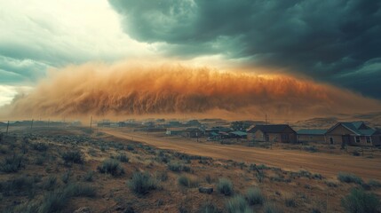 Fototapeta premium Dust Storm Approaching Rural Town