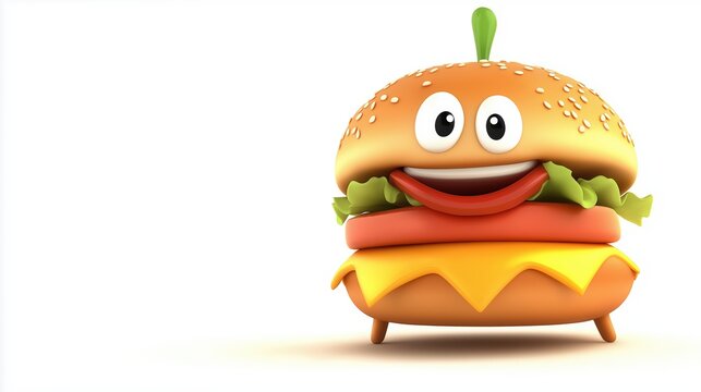 3d funny cartoon burfer hanburger personage isolated stock photo. Funny food with eyes.