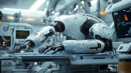 Futuristic Medical Robot in Operating Room with Advanced Technology