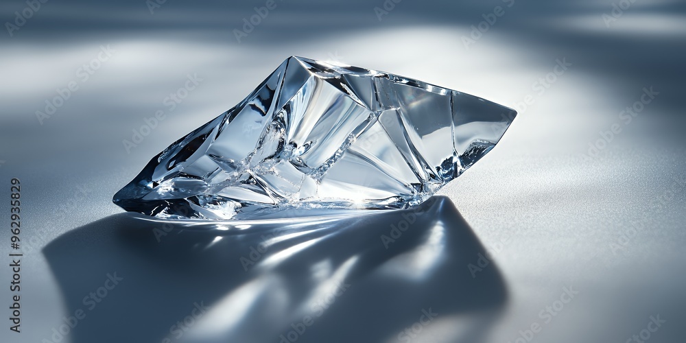 Aufkleber a single piece of ice with sharp edges and a clear, crystalline structure casts a shadow on a light 