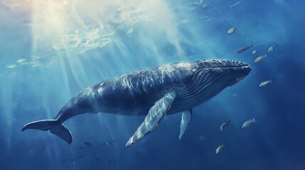 Fototapeta premium A majestic whale gracefully swimming through the deep ocean