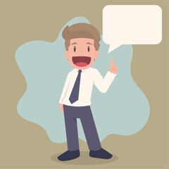 Businessman with light bulb idea. Template and layout. Cartoon flat vector illustration