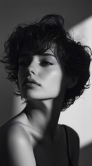 Dramatic Black and White Portrait of a Woman with Strong Expression