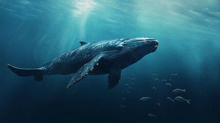 Fototapeta premium A majestic whale gracefully swimming through the deep ocean