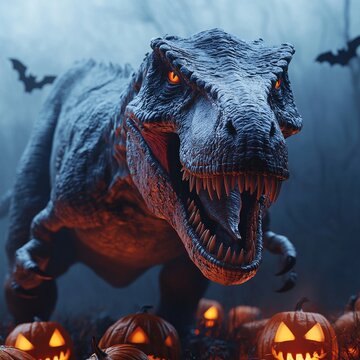 Halloween T Rex Dinosaur Monster Jack O Lantern  D Illustration