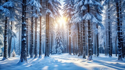 Snow-covered trees in a winter forest, snow, trees, winter, cold, nature, snowy, landscape, white, frost, snowfall