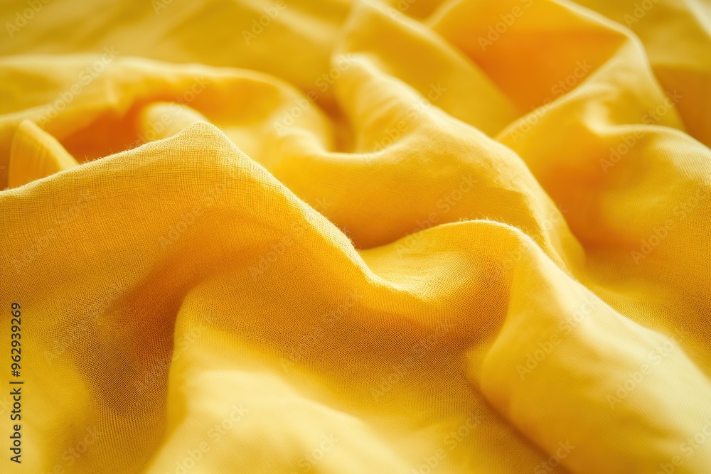 Aufkleber Yellow fabric close-up shows textured surface with no background distractions. Bright color stands out against neutral tones. Ideal for fashion, textile, or design projects.