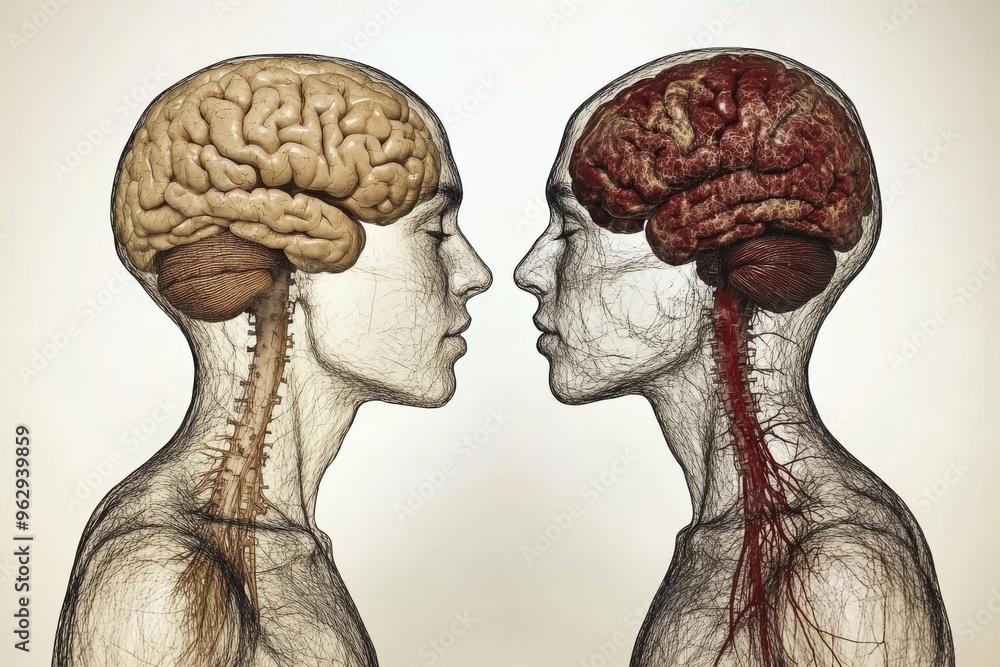 Poster neuroethology synapses steampunk inspired couple with exposed mechanical brains symbolizing intellec