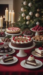 Naklejka premium Festive Christmas Dessert Table: A Delightful Spread of Holiday Treats and Sweets