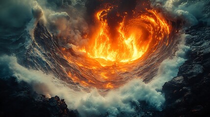 A fiery vortex of molten lava spews forth from the Earth's core.