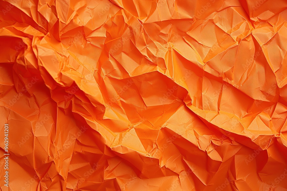 Poster crumpled orange paper texture background with unique perspective. close-up view of folded and crease