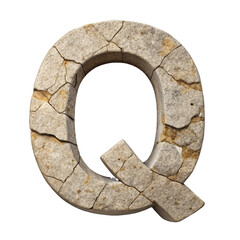 Letter Q - Cracked Rocky Surface A rustic letter "Q" formed from cracked stone, ideal for projects focused on nature, geology, or ancient ruins.