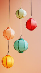Obraz premium A Symphony of Colors: Vibrant Lanterns Dance in Harmony Against a Soft Peach Background