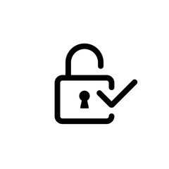 Unlock with check mark icon isolated on white background. Open access sign symbol