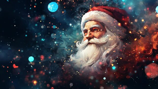 Santa Claus on a blue background with falling snow 