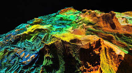 Technical aerial visual, 3D LiDAR GIS aerial map satellite scan model isolated, showing Antsiranana, Madagascar . Elevation, topography, render