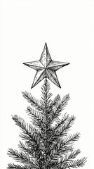 A Festive Christmas Tree Topped with a Shining Star: A Hand-Drawn Celebration of the Season.