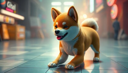 Adorable Shiba Inu Puppy in a City Setting