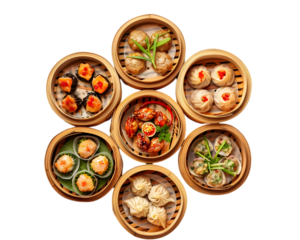 Restaurant special food in pots on white background