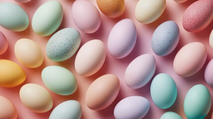 Colorful Easter Eggs Arranged on a Pink Background, a Festive and Cheerful Display of Pastel Colors