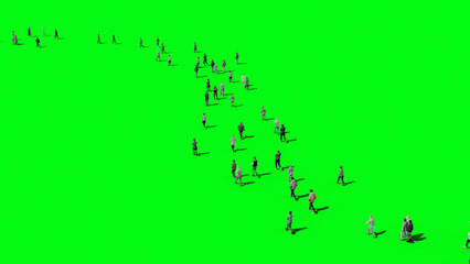 3d illustration of a crowd of people walking down the street to visualize the visual effects of the chroma key green screen
