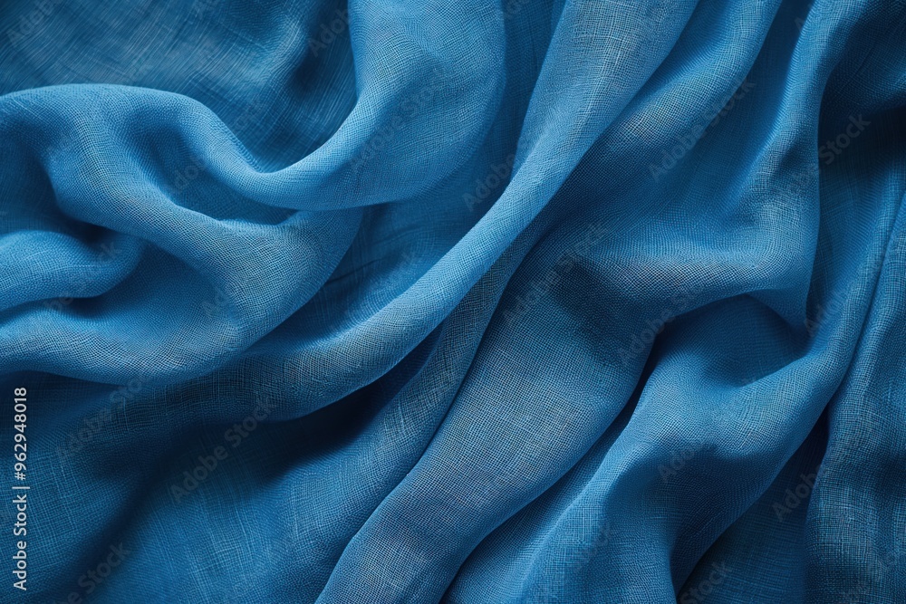 Poster deep blue fabric texture pattern close-up. crumpled fabric reveals intricate designs and folds. blur