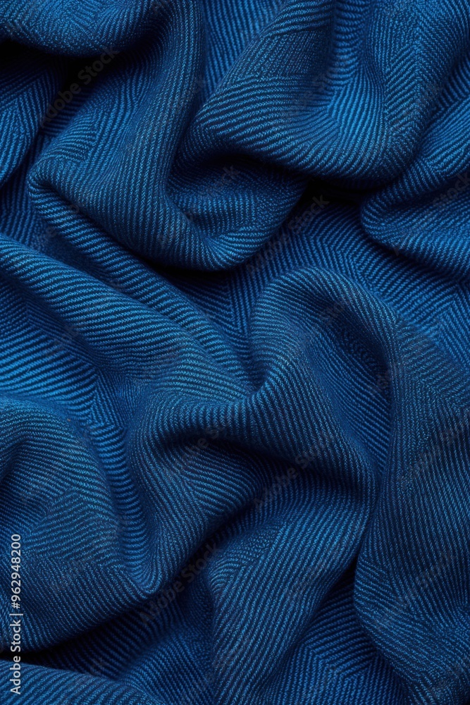 Poster blue striped fabric texture pattern on crumpled surface. close-up view of diagonal stripes with blur