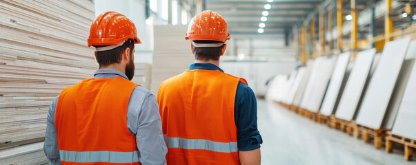 Workers in a ceramic tile factory monitoring kilns, capturing the procedural aspects of tile production Ceramic tile production, kilns, industrial