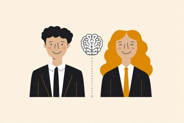 Brain circuitry Cerebellum Professional couple with connected puzzle brain symbols symbolizing intellectual collaboration teamwork and emotional intelligence in business