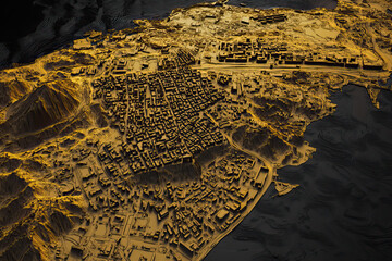 Technical aerial visual, 3D LiDAR GIS aerial map satellite scan model isolated, showing Asmara, Eritrea . Elevation, topography, render