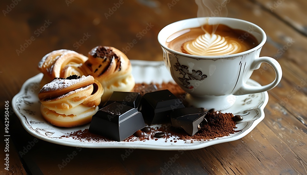 Wall mural cup of coffee and chocolate cookies