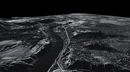 Technical aerial visual, 3D LiDAR GIS aerial map satellite scan model isolated, showing Asuncin, Paraguay . Elevation, topography, render