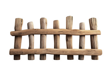 Obraz premium Rustic wooden fence isolated on white background, perfect for outdoor, countryside, and garden design themes.