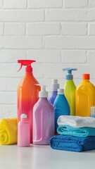 Set of Colorful cleaning products in bathroom,Cleaning product tool equipments, concept of housekeeping, professional clean service,housework kit supplies,hardware store,cleaning service.
