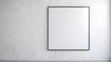 big empty white poster with black frame on gray wall in room, side right, mockup, banner, photo, announcement, advertisement, billboard, commercial, promotion, information, ad, poster, cover