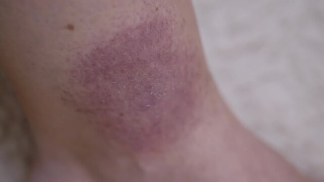 Close up, Formation of a Large Red Spot on the Skin from a Tick Bite. Irritation, itching, swelling, infection, redness around skin of leg. Lyme disease. Insect, mosquito, encephalitis tick bite.