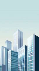 Obraz premium A minimalist cityscape, showcasing sleek, modern skyscrapers against a soft, light blue sky.