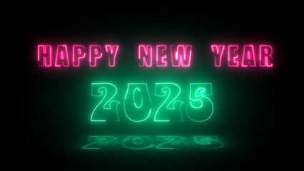 Obraz premium Neon glowing Happy New Year 2025. happy new year and holiday. Festive background for your design.