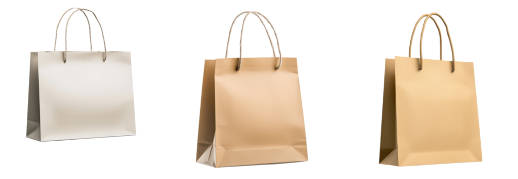 Set of empty shopping bags in various colors isolate on transparent background, cutout, png
