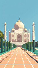 Fototapeta premium A Majestic View: The Taj Mahal's Pathway Beckons with a Promise of Timeless Beauty