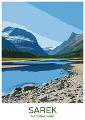 Sarek National Park Sweden Poster Illustration Travel Print Decor Gift Paper Canvas Wall Retro Art