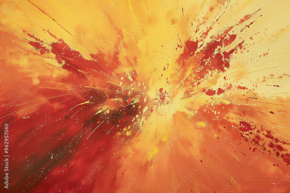 Aufkleber an explosive burst of vibrant red and yellow powders captured in mid-air, creating an intense and dy
