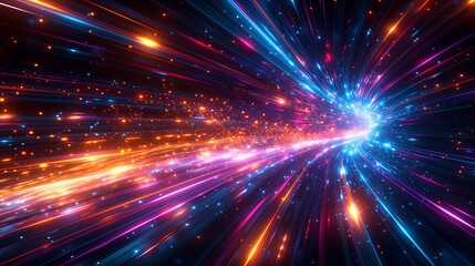 Obraz premium Abstract high speed light trails on dark background. Futuristic template for banner, presentations, flyers, posters.