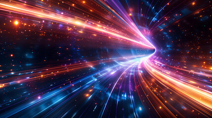 Fototapeta premium Abstract high speed light trails on dark background. Futuristic template for banner, presentations, flyers, posters.