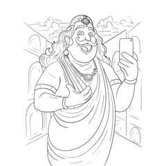 Kerala Festival onam background Kerela city. has the onam character in the front -  sketch illustration design.