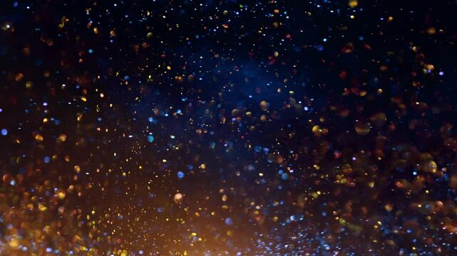 Blue and Gold Particles Moving black Background. Abstract Footage background 
