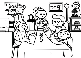 Family dining at restaurant.